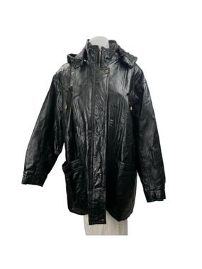 Anthony Richards Women's Black 100% Leather Hoodie Hooded Coat Jacket Size XL